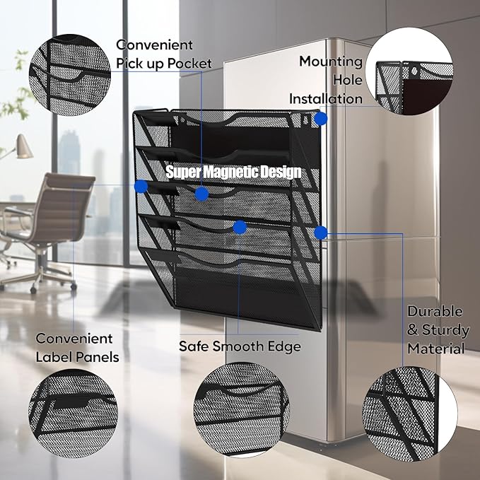 5-Tier Magnetic File Holder, No Drilling Installation File Cabinet Organizer - Image 4