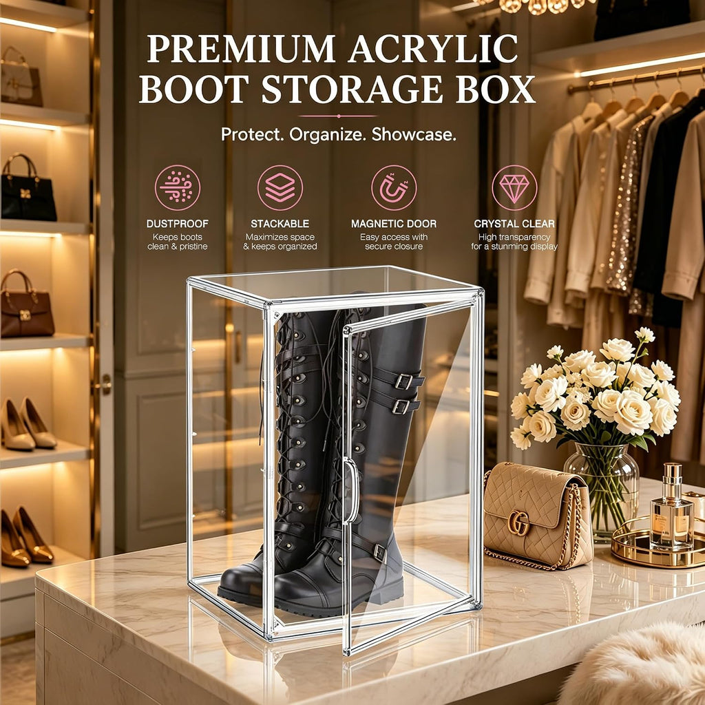 1 Pack Clear Tall Boot Storage Box, Organizer for Ankle Boots and