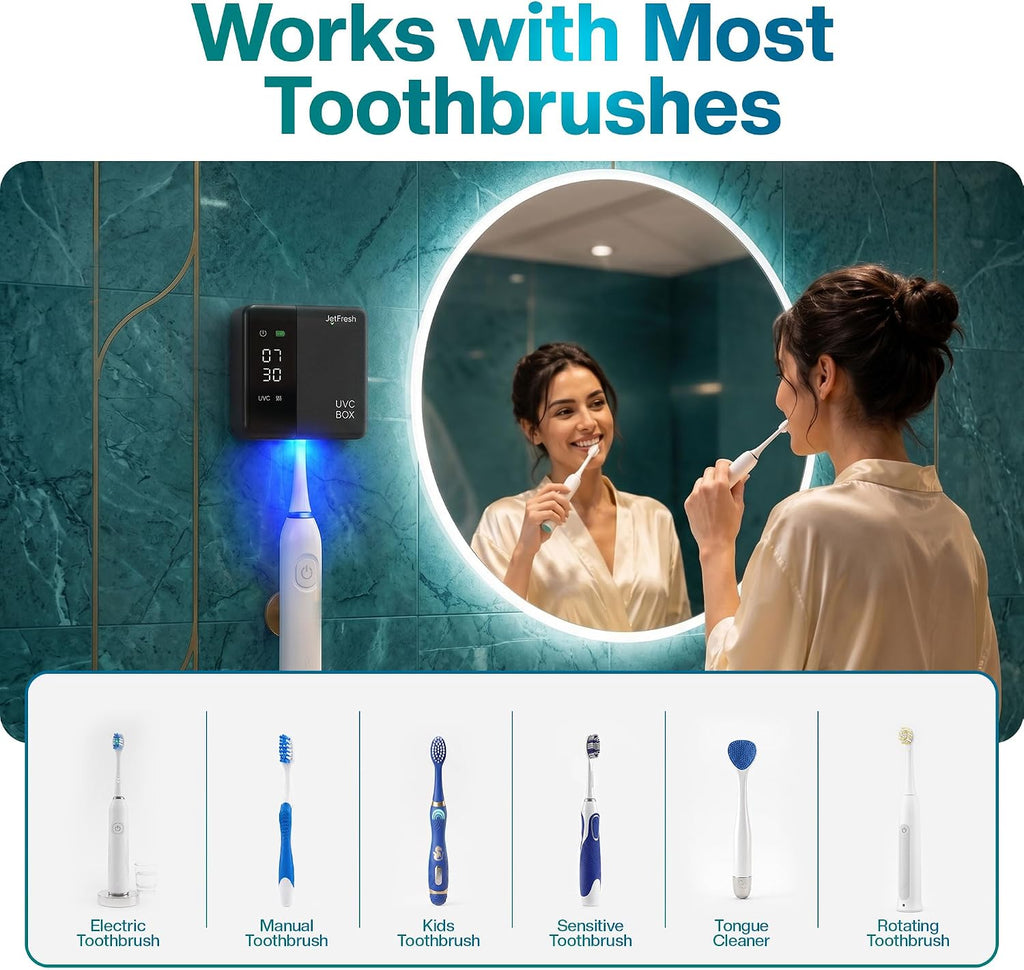 Jetfresh UV Toothbrush Sanitizer Holder & Cleaner with LED Clock