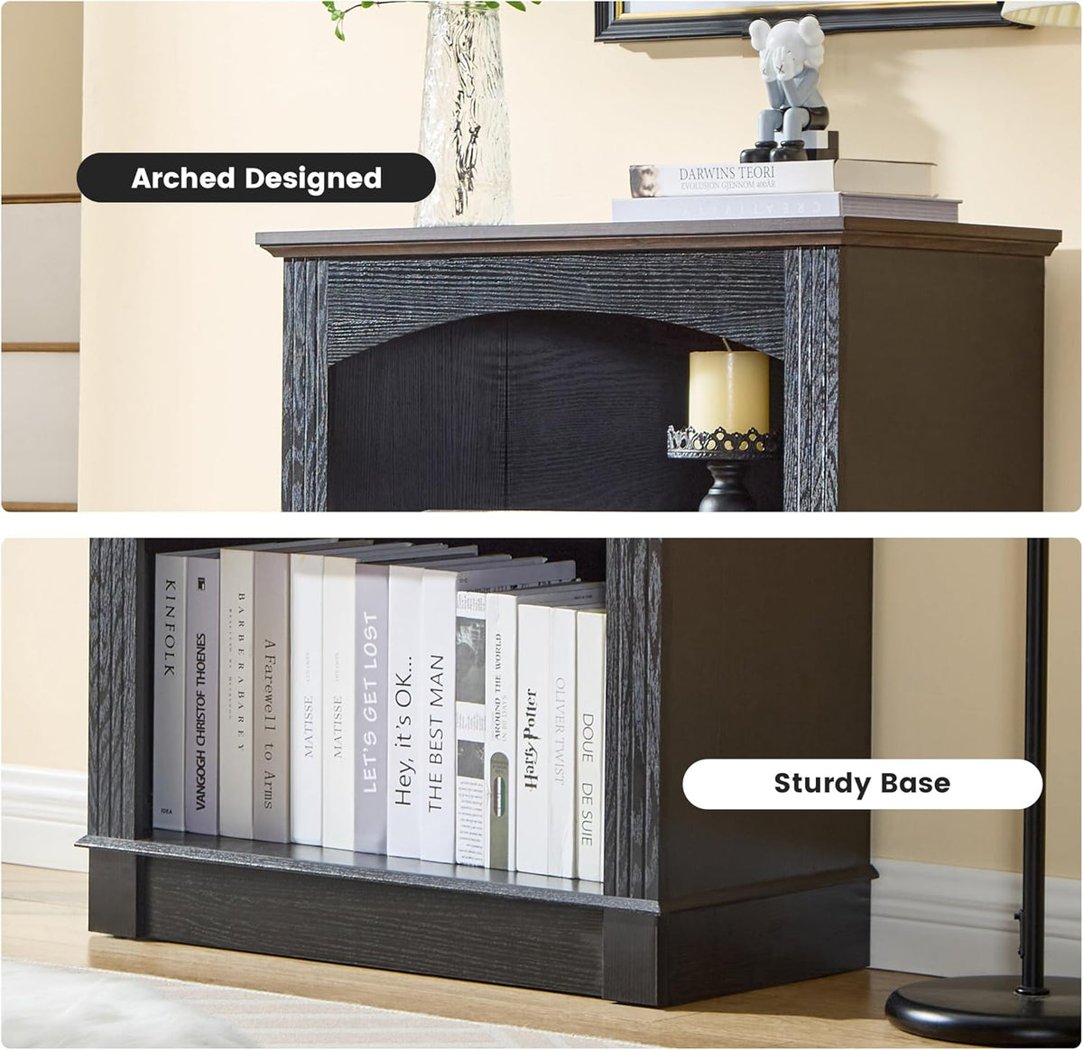 Black Bookshelf, 3 Tier Bookcase Kids Bookshelf Wood Cube Storage