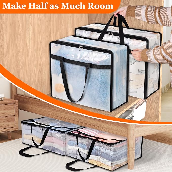 8 Pack Clear Storage Bags for Comforter, Clothes & Bedding, Plastic Blanket - Image 7