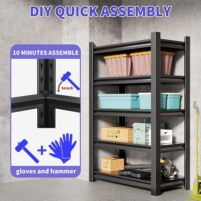 2 Sets Metal Garage Shelving Unit, 3000 lbs Industrial Shelves - Image 5