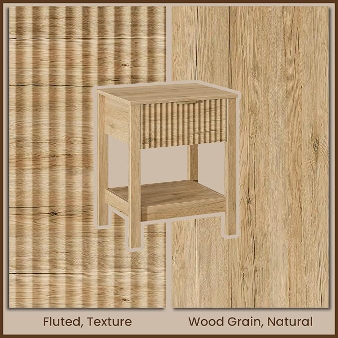 Fluted Night Stand with Golden Handle, Mid-Century Nightstands with Drawer - Image 4