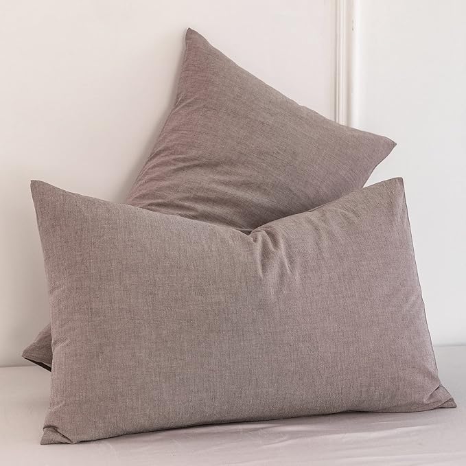 MooMee Bedding Pillowcases Pack of 2 100% Washed Cotton Linen Like Textured - Image 3