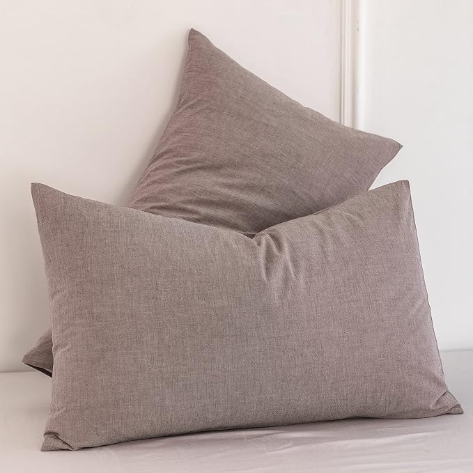 MooMee Bedding Pillowcases Pack of 2 100% Washed Cotton Linen Like Textured - Image 3
