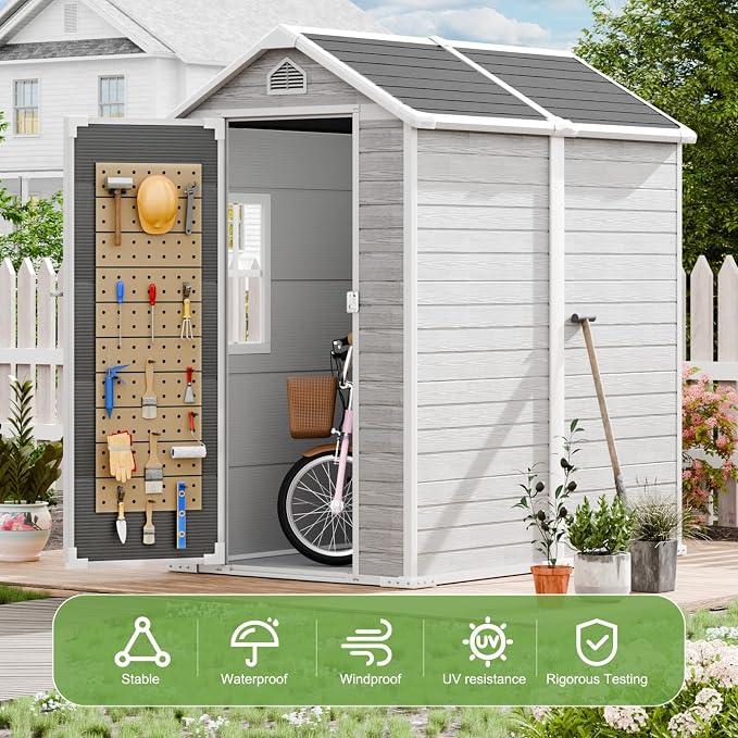 6x4 FT Outdoor Storage Shed, Waterproof Resin Shed - Image 4
