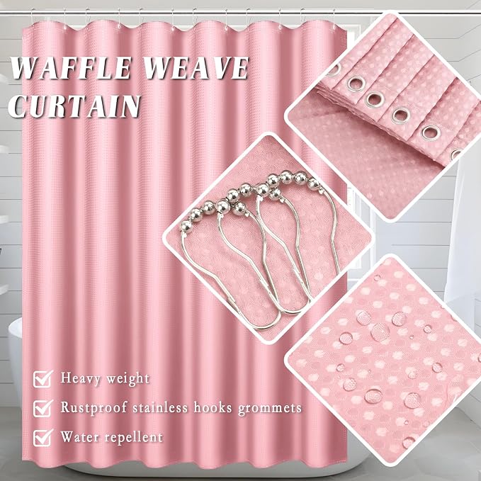 Pink Bathroom Set with Shower Curtain and Rugs- 25PC Bathroom Accessory Set - Image 5