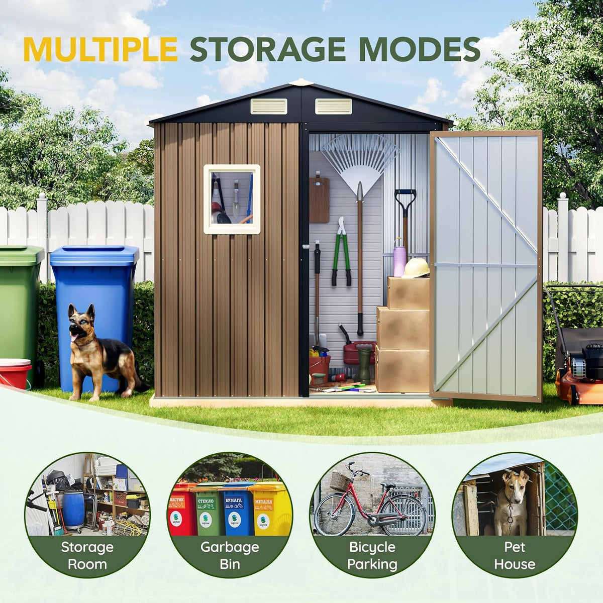 Breezz Outdoor Steel Storage Shed, 6 x 4 ft, Brown