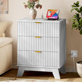30.5" Nightstand with Charging Station, 3-Drawer Fluted Bedroom Chest, Wood by BORNOON