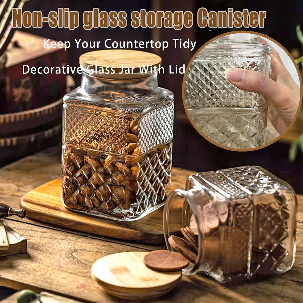 Viovian 38 oz Square Glass Storage Jars with Airtight Lids and Spoon