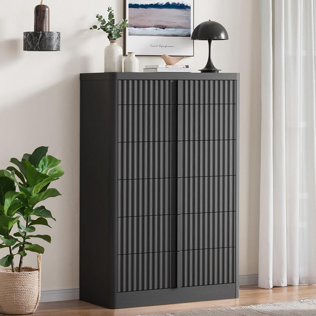 Fluted Dresser for Bedroom, 48" Tall 6 Drawer Dresser, Modern Chest of