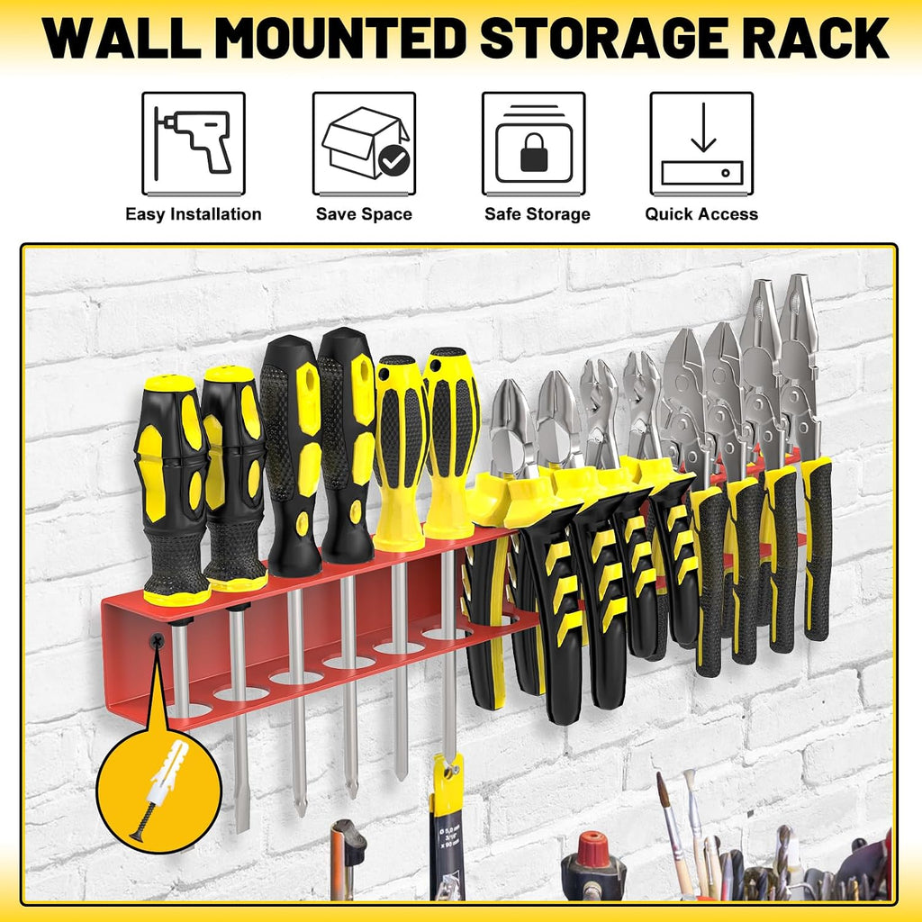 Screwdriver Plier Organizer Wall Mount,16" Screwdriver Holder,Red