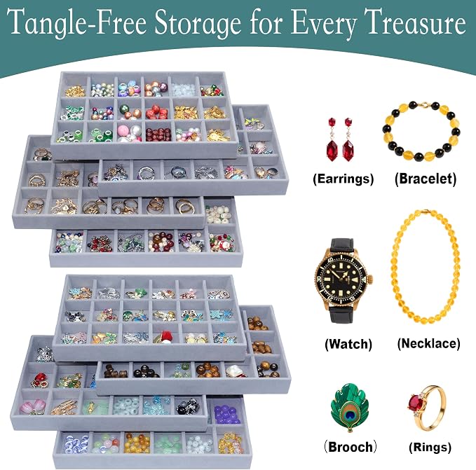 X-Large Jewelrys Tray for Drawer 8 Pack Earring Organizer Stackable Velvet - Image 5