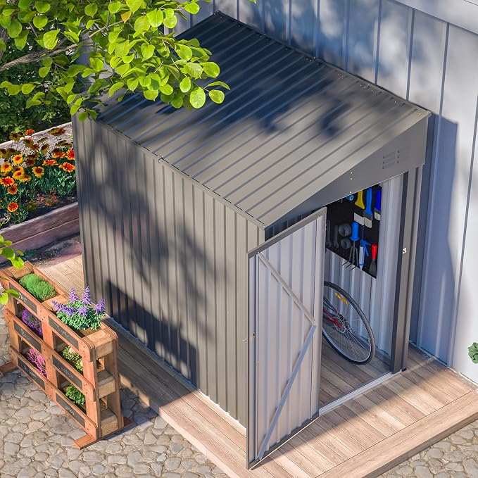 4x7 FT Outdoor Storage Shed, Lean to Lockable Metal Garden Shed Steel - Image 12