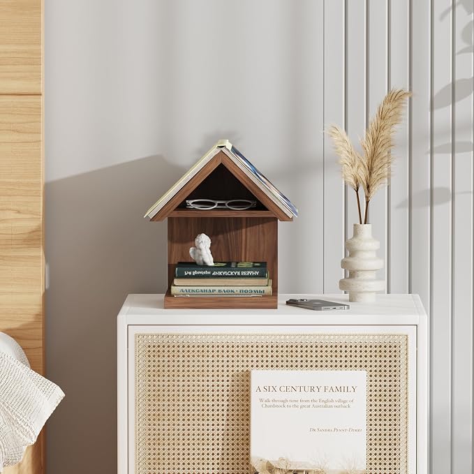 Floating Bedside Wood Bookshelf, Triangle Book Page Holder, Wooden Simple - Image 4