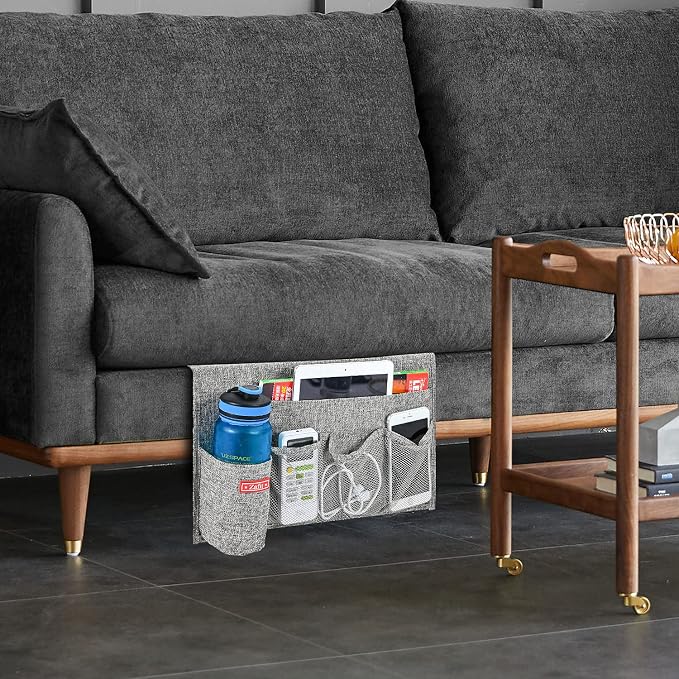 Linen 5 Pockets Bedside Caddy, Bedside Storage Organizer - Image 7
