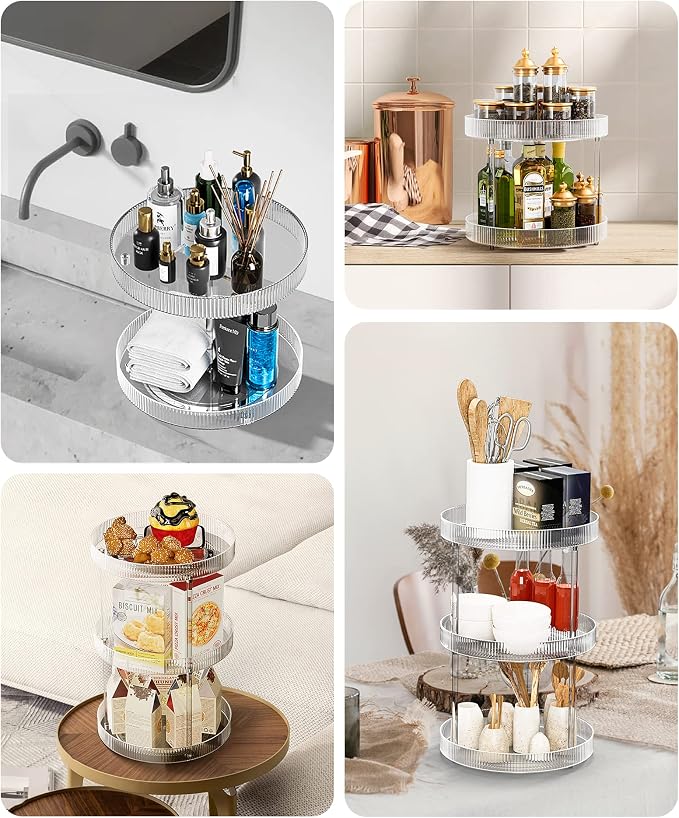 3-Tier Lazy Susan Bathroom Countertop Organizer, 360° Clear Rotating Storage - Image 6