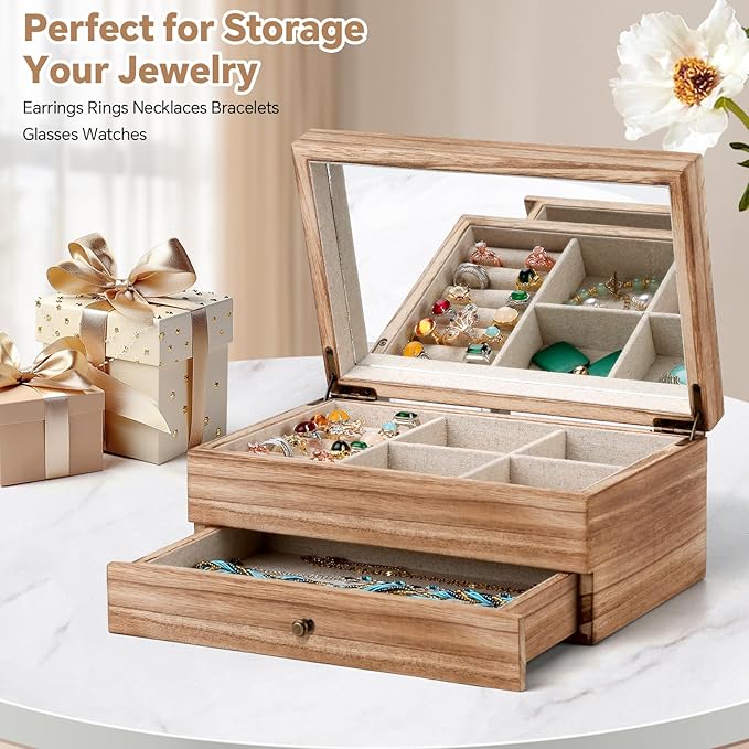 Meangood Jewelry Box Organizer for Women, 2 Layer Large Jewelry Storage Case - Image 2