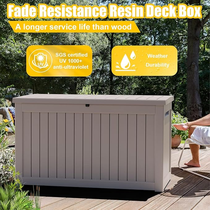 XXL 230 Gallon Large Resin Deck Box, Lockable Outdoor Storage Box - Image 3