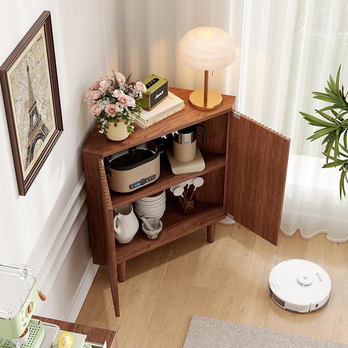 Fluted Floor Corner Kitchen Cabinet, Wooden Freestanding Cabinets Organizer - Image 5