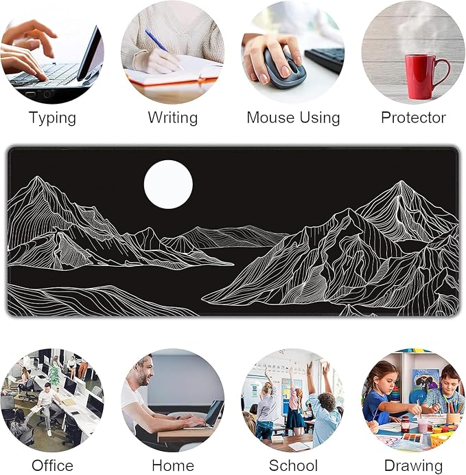 Black and White Mountain Large Mouse Pad, Gaming Keyboard Desk Pad, Extended - Image 7