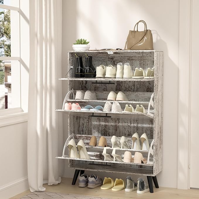 Rustic White Shoe Storage Cabinet - Image 5