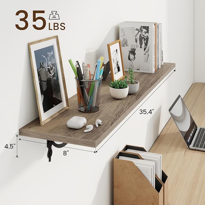 RICHFOCUS Floating Shelves for Wall Decor, 35.4W x 8D Wall Shelves Set of 2 - Image 3