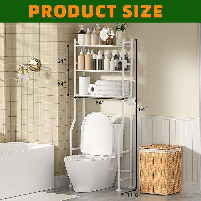 3-Tier Over The Toilet Storage, Space Saver Metal Bathroom Shelves, - Image 2