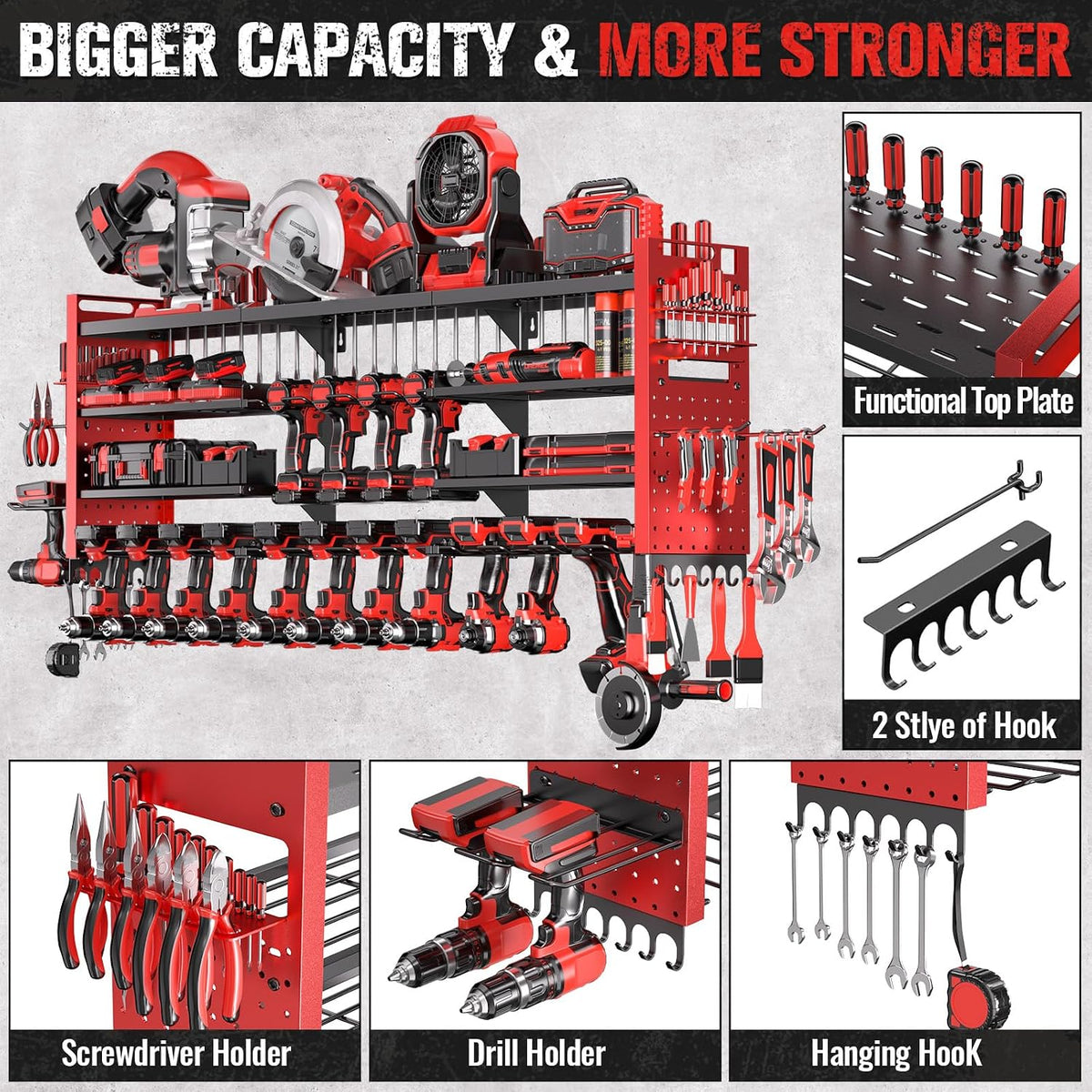 49.8" Power Tool Organizer Wall Mount,Holds 18 Cordless Drills