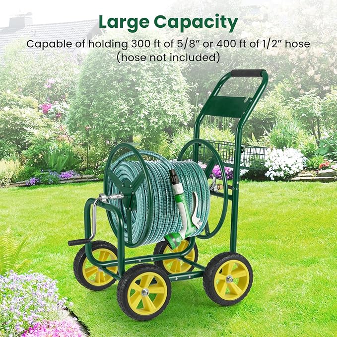 Goplus Garden Hose Reel Cart, 300 FT of 5/8" Large Capacity, Heavy-Duty Metal - Image 2