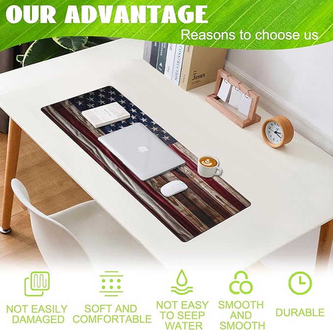 Large Gaming Mouse Pad for Desk, Wooden American Flag Desk Mat, Wooden USA Flag - Image 4