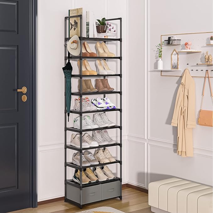 OYREL Tall Shoe Rack Narrow 10 Tier Shoes Rack 20 25 Pairs, Shoe Storage - Image 2