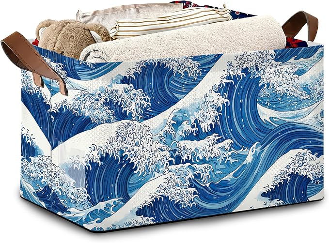 Ocean Wave Storage Baskets, Japanese Foldable Organizer Bin by Unknown