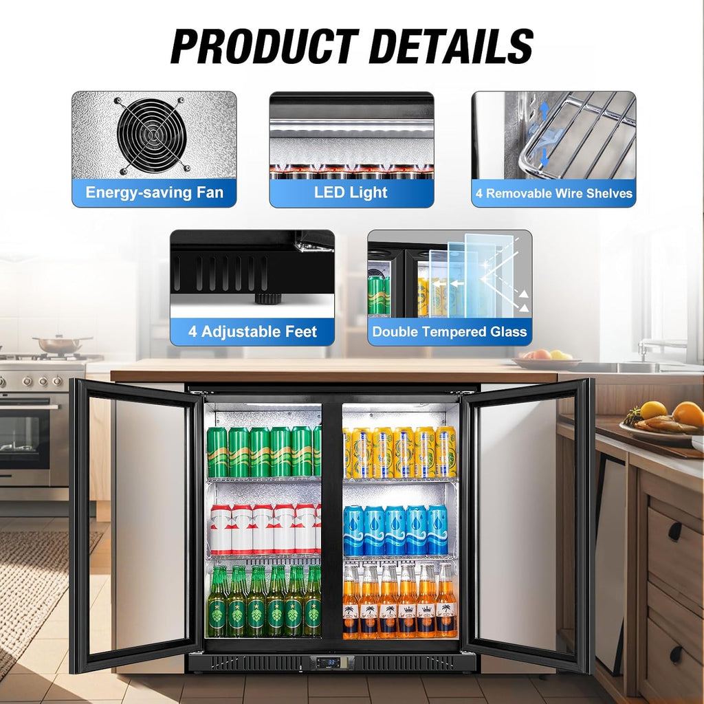 35.4" 7.4 Cu. Ft. Back Bar Cooler, 2 Glass Door Beverage Fridge
