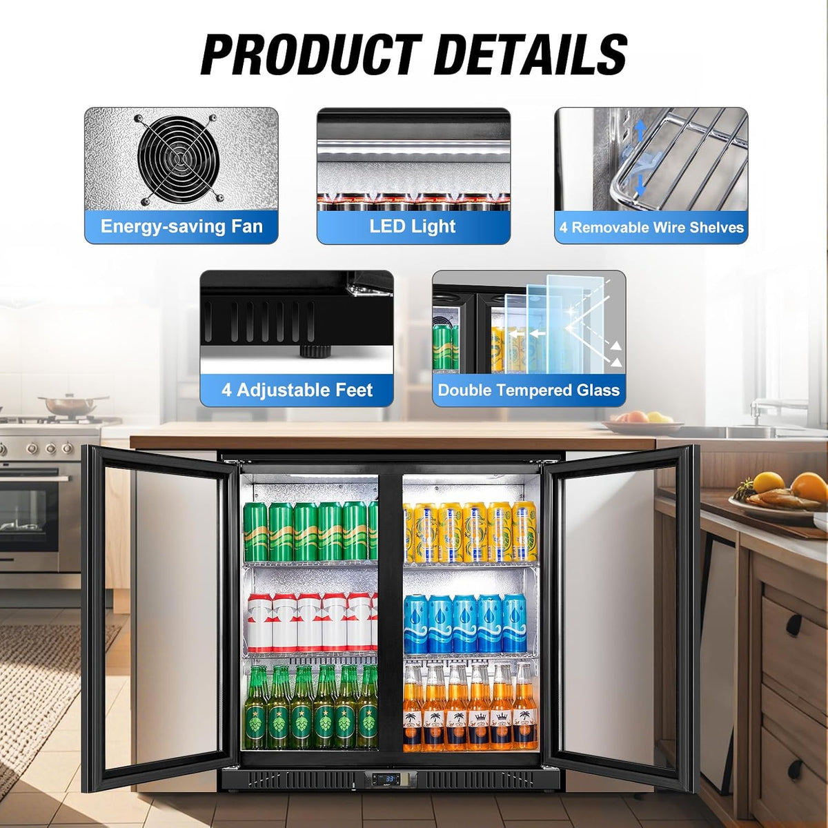 35.4" 7.4 Cu. Ft. Back Bar Cooler, 2 Glass Door Beverage Fridge