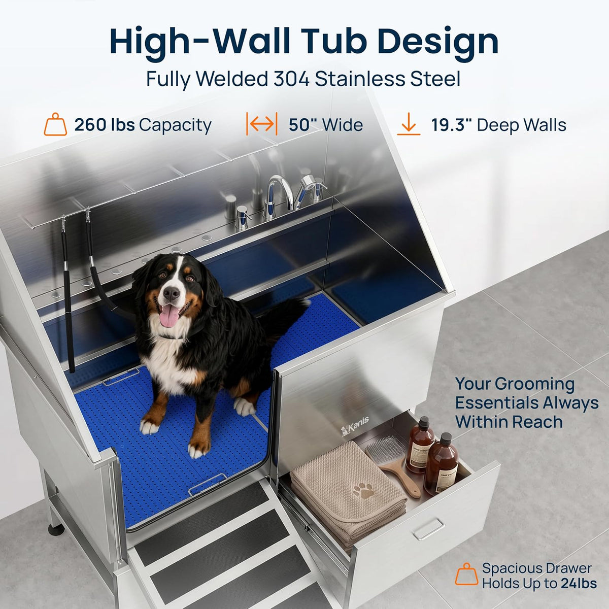 Dog Washing Station 304 Stainless Steel Pets Grooming Tub