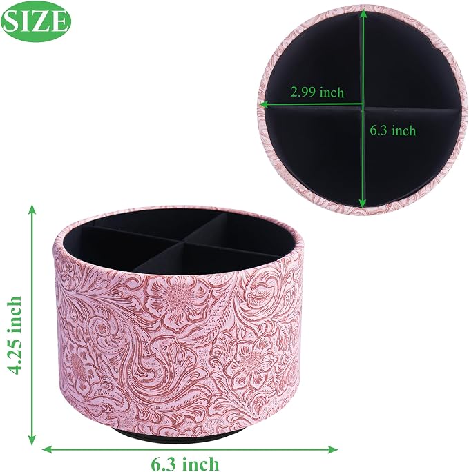 lizimandu Round Leather Art Supply Organizer, Remote Control Holder, 360 Degree - Image 2