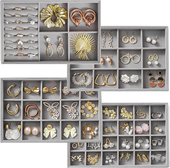 Jewelry Drawer Organizer, 4 Set of Stackable Jewelry Trays by Unknown