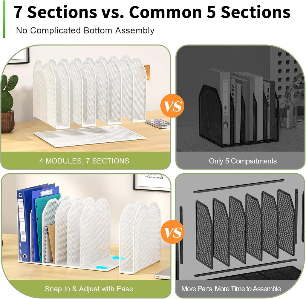 FANXIYQ 7-Section Adjustable Mesh File Organizer for Desk, Letter/A4