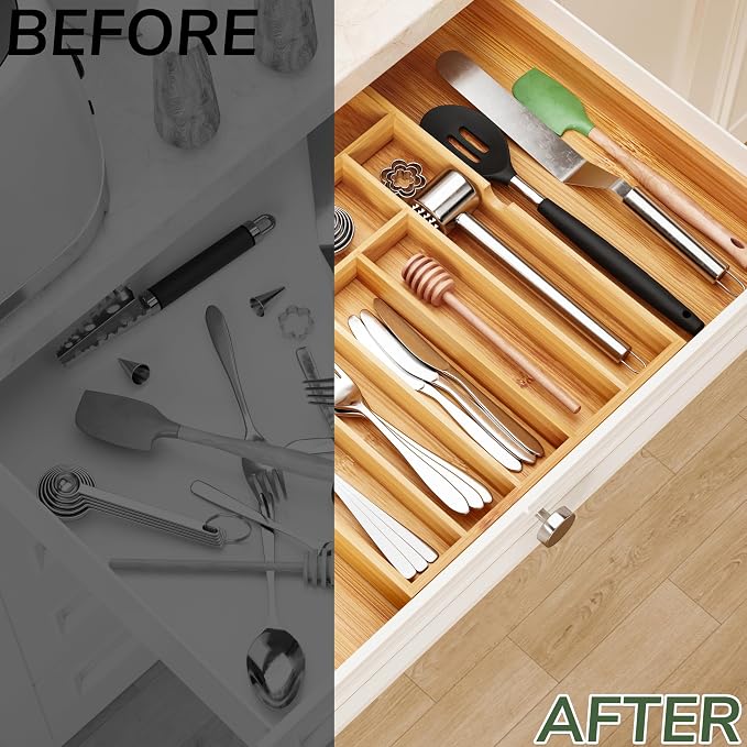 BAMEOS drawer organizer flatware organizer cutlery tray silverware organizer - Image 6