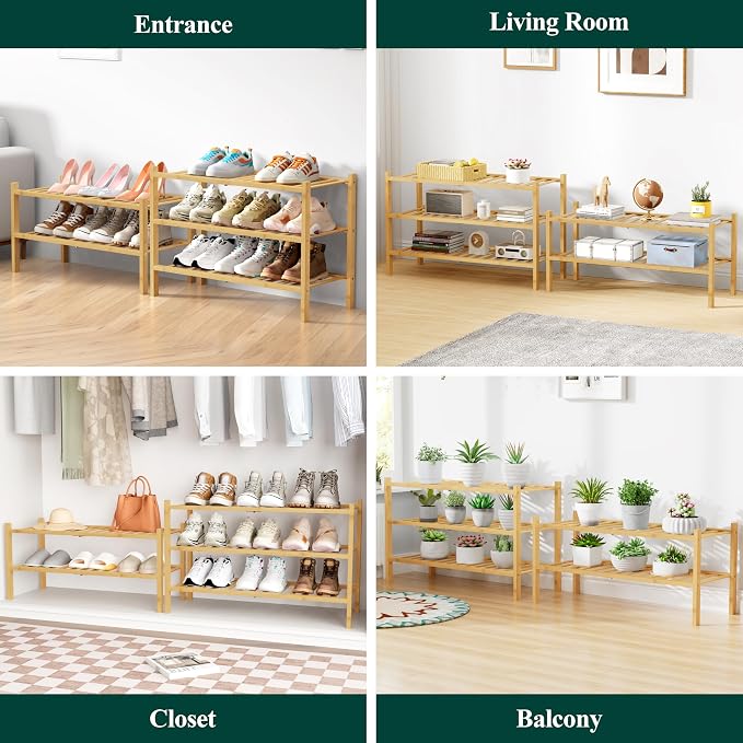Smiry Bamboo Shoe Rack for Closet, 6 Tier Wooden Stackable Shoe Organizer - Image 7
