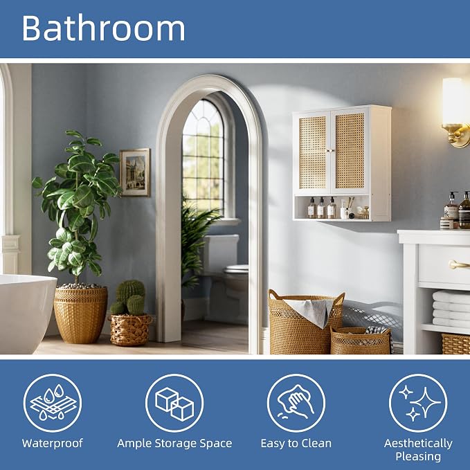 HITNET Bathroom Wall Cabinet, Rattan Medicine Cabinet, Bamboo Hanging Storage - Image 6