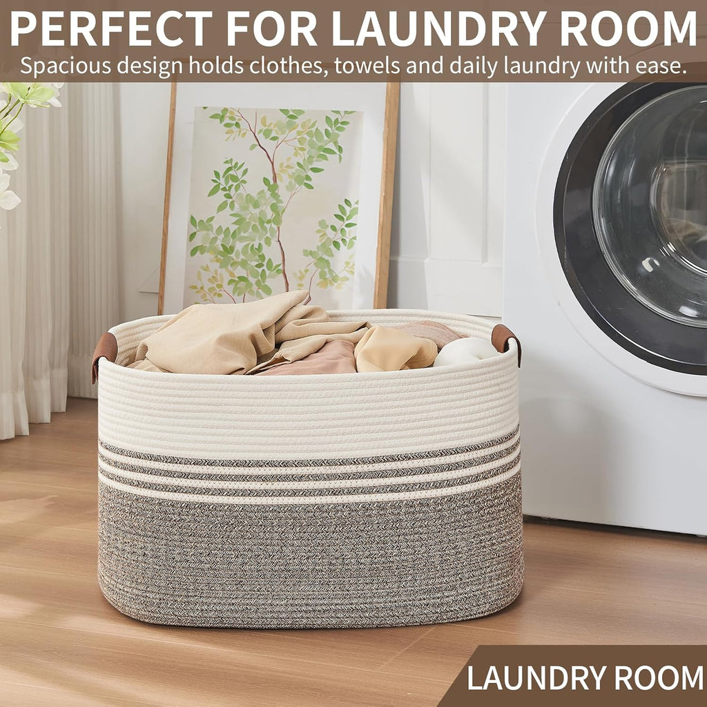 Laundry Hamper with Handles, 72L Rope Laundry Basket, Rice Brown &