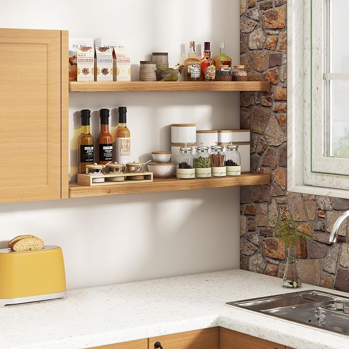 Floating Shelves 40"W x 8"D, Solid Elm Wood Shelves - Image 2
