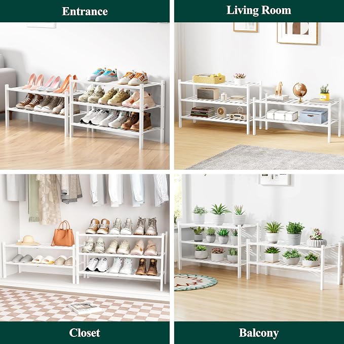Smiry Bamboo Shoe Rack for Closet, 2 Tier Wooden Stackable Shoe Organizer - Image 7