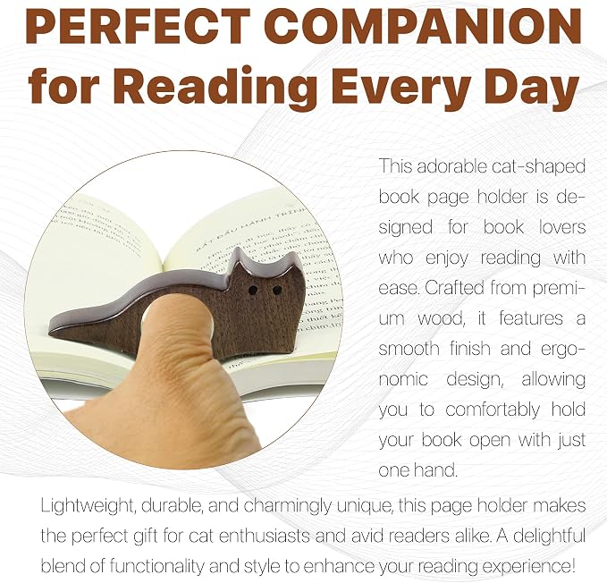 Cat Book Page Holder, Smooth Finish Walnut Wood Book Holder - Image 5