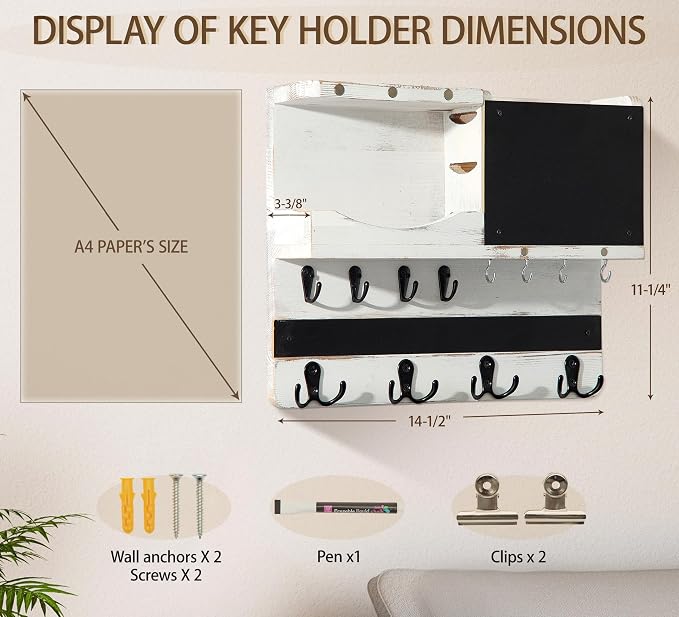 Key Holder for Wall Mount, Farmhouse Mail and Key Holder for Wall Hanger - Image 2