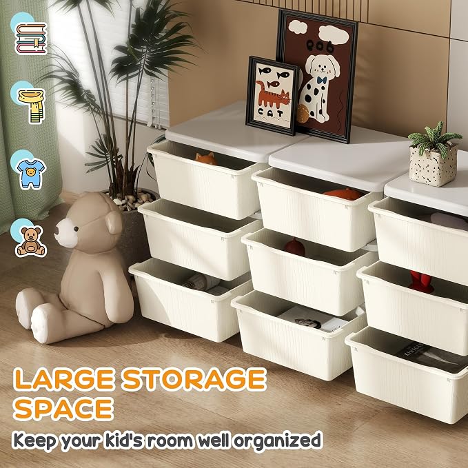 Qaba 3 Tier Kids Storage Unit, 9 Drawer Chest Toy Organizer Plastic Bins - Image 4