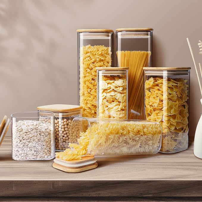 Square Glass Jars with Bamboo Lids, Glass Canisters with Airtight Lids - Image 5