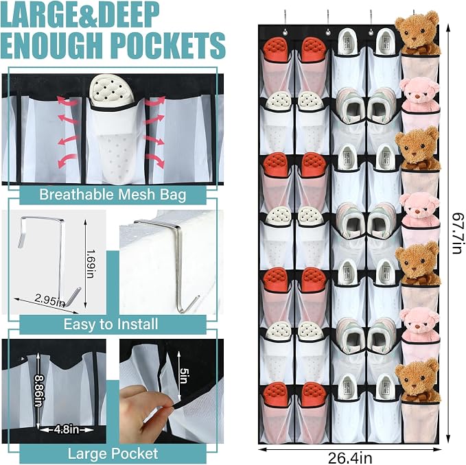Windyun 2 Pcs 70 Large over The Door Shoe Organizer Hanging Shoe Rack - Image 3
